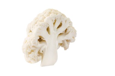 Cutted in half Cauliflower cabbage vegetable isolated on a white background, superfoods and a diet of cruciferous vegetables for health and weight loss