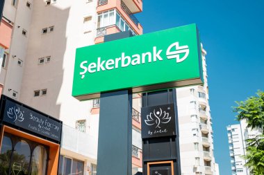23 June 2022, Antalya, Turkey: Seker bank financial department office. Deposit and money savings account concept