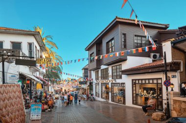21 June 2022, Antalya, Turkey: People and tourists walking by pedestrian path in old town in Kaleici district.