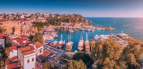 Aerial View Picturesque Bay Marina Port Yachts Old Town Kaleici — Stockfoto
