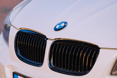 10 July 2022, Antalya, Turkey: BMW logo on the hood of a luxury expensive car