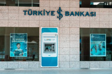 10 July 2022, Antalya, Turkey: IS bank financial department office. Deposit and money savings account concept