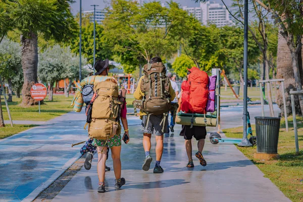 July 2022 Antalya Turkey Friends Large Backpacks Finish Route Lycian — Fotografie, imagine de stoc