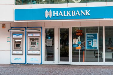 10 July 2022, Antalya, Turkey: Halk bank financial department office. Deposit and money savings account concept