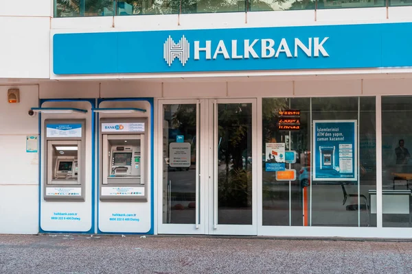 10 July 2022, Antalya, Turkey: Halk bank financial department office. Deposit and money savings account concept