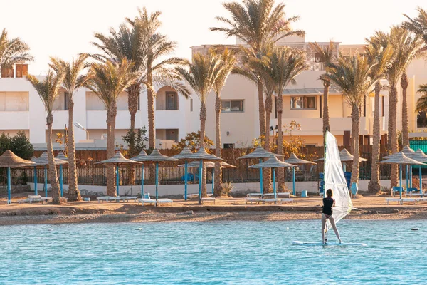January 2022 Hurghada Egypt Girl Studying Practicing Windsurfing Fitness Water — Foto de Stock