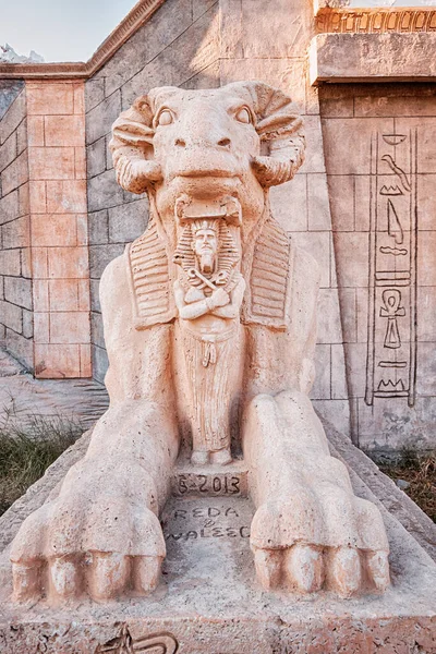 January 2022 Hurghada Egypt Restored Alley Karnak Sphinxes Goat Head — Foto de Stock