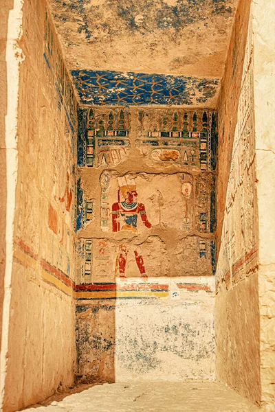 Egyptian Wall Murals Frescoes Paintings Hatshepsut Temple Luxor Religious Mysteries — Foto de Stock