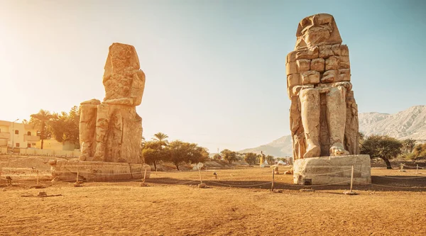 Famous Two Colossi Memnon Massive Ruined Statues Pharaoh Amenhotep Iii — 스톡 사진