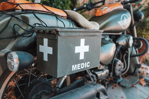 Medic Motorcycle Emblem American Army Concept Injury Rescue People Military — Stockfoto