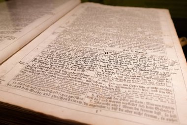 22 Temmuz 2022, Neanderthal Müzesi, Almanya: İçinde Almanca metin olan İncil 'in eski bir kopyası