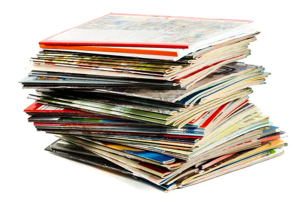 Uma Pilha Bagunçada Revistas Antigas Coloridas Sobre Fundo Claro — Fotografia de Stock