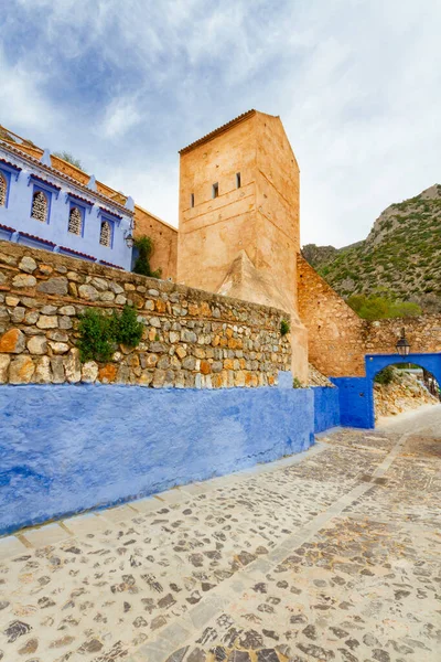 Chefchaouen Μπλε Πόλη Άποψη Των Μεσαιωνικών Πέτρινων Τειχών Και Του — Φωτογραφία Αρχείου