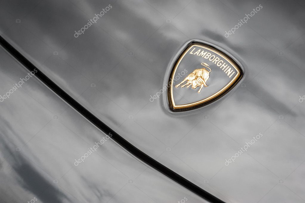 Lamborghini Raging Bull bonnet badge close-up, part of a collection of classic and modern vehicles displayed for charity at Bearwood College in Winnersh, UK on May 18, 2013