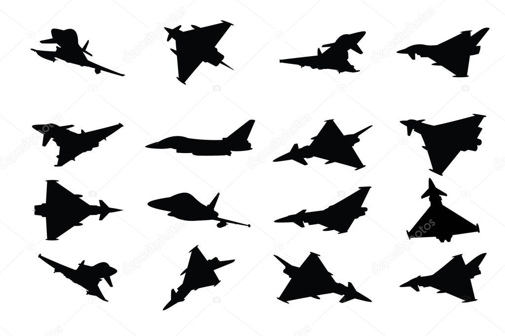 Eurofighter military jet silhouette illustrations