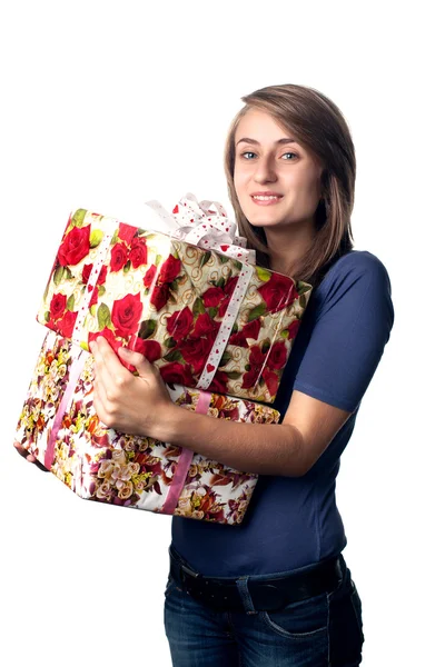 Woman holding a gift box — Stock Photo, Image