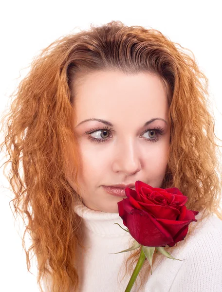 Mujer con rosa roja — Foto de Stock