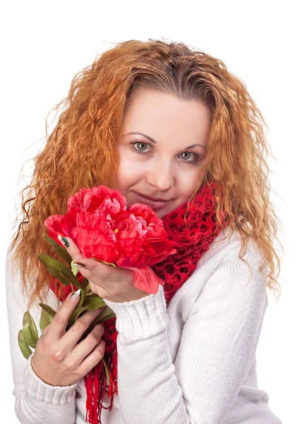 Woman with red flower Stock Photo