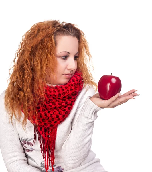 Fille avec pomme rouge — Photo