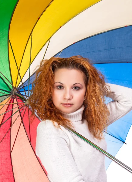 Red-haired woman with umbrella — Stock Photo, Image