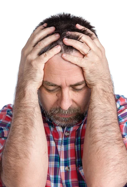 Średnim wieku człowiek cierpi na ból głowy — Zdjęcie stockowe