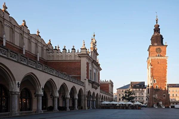 Morning in Krakow main market square — Stock Photo, Image