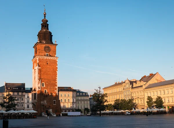 Morning in Krakow main market square — Stock Photo, Image