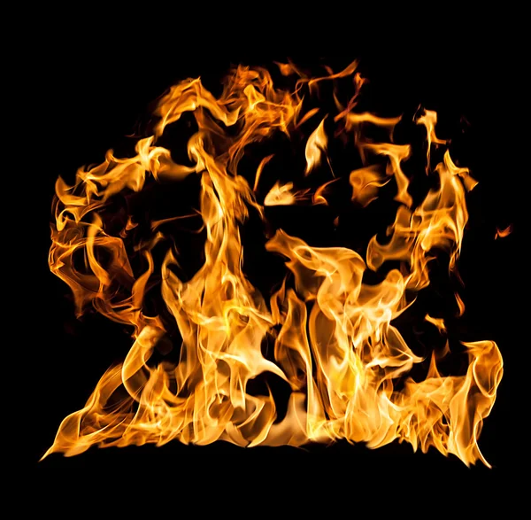 Vuur vlammen op zwart — Stockfoto