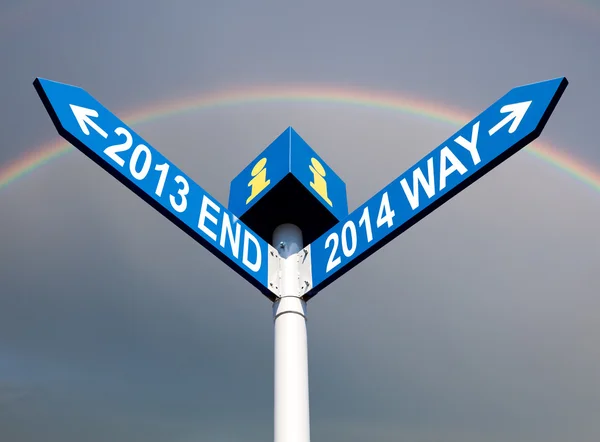 2013 end and 2014 way signs — Stock Photo, Image