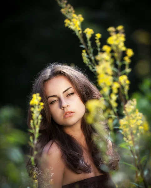 Portrait of a young woman in flowers — Stock Photo, Image