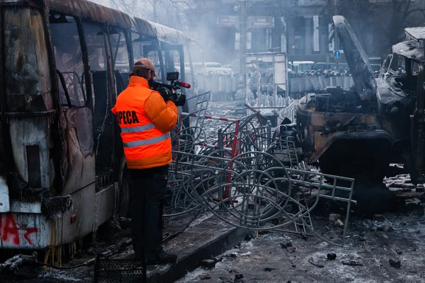Kiev, Oekraïne - 20 januari 2014: de ochtend na de gewelddadige — Stockfoto