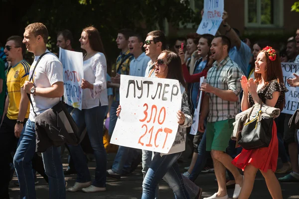 Uzhgorod Ucrânia Maio Manifestação Putin Apoio Unidade Ucrânia Fim Agressão — Fotografia de Stock