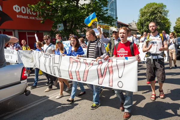 Uzhgorod Ukraine May Putin Demonstration Support Ukraine Unity Termination Russian — Stock Photo, Image