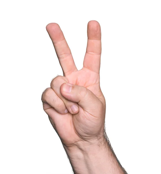 Man hand showing the sign of victory — Stock Photo, Image