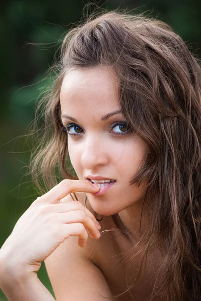 Portrait Emotional Half Naked Young Woman Natural Background — Stock Photo, Image