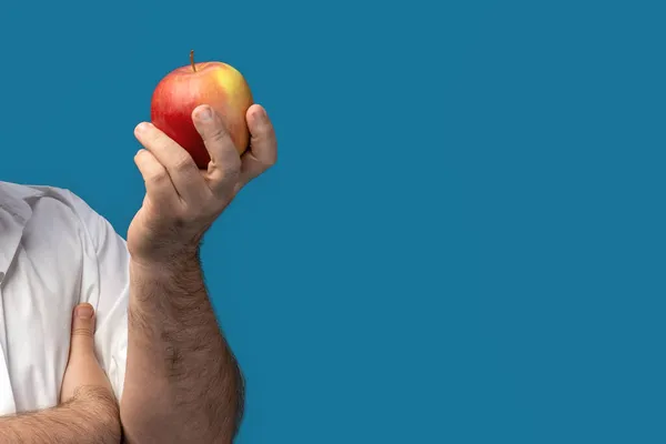 Estilo Vida Saudável Dieta Maçã Homem Meia Idade Vestindo Uma — Fotografia de Stock