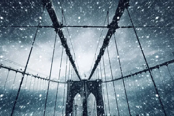 Γέφυρα Του Μπρούκλιν Στη Νέα Υόρκη Γέφυρα Του Μπρούκλιν Χειμώνα — Φωτογραφία Αρχείου