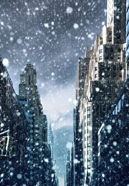 Hiver New York Chute Neige New York Hiver Manhattan Dans — Photo