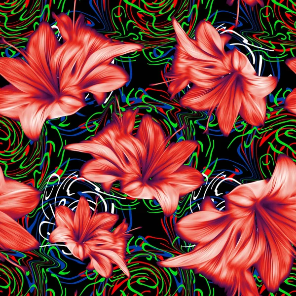 Blurred Amaryllis Χωρίς Ραφή Μοτίβο Μοντέρνα Χρώματα Νέον Μπορεί Χρησιμοποιηθεί — Φωτογραφία Αρχείου