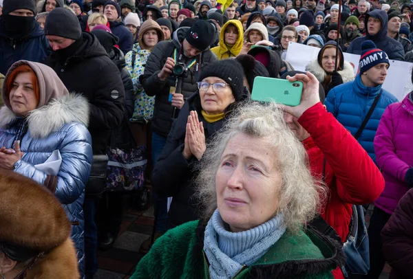 Kyiv Ukraine Nov 2021 Flera Hundra Personer Protesterar Mot Koronavirusrestriktioner — Stockfoto