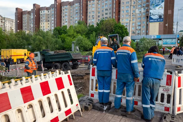 Κυιv Ουκρανια Μαΐου 2021 Εργασίες Στο Εργοτάξιο Της Πόλης Εργασίες — Φωτογραφία Αρχείου