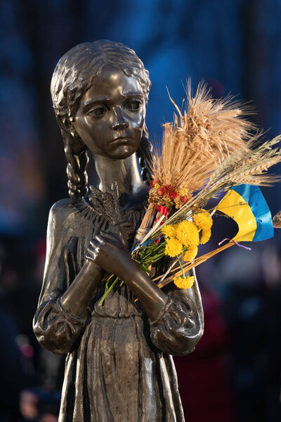 KYIV, UKRAINE - Nov. 27, 2021: Monument to victims of Holodomor. Ceremony of commemoration of victims of the famine-genocide of 1923-1933 years in the Ukraine