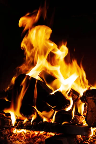 Flames Fire Background Texture Fireplace Wood Fire Dark Background — Stock Photo, Image