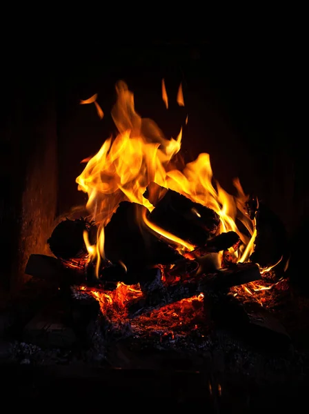 Flames Fire Background Texture Fireplace Wood Fire Dark Background — Fotografia de Stock