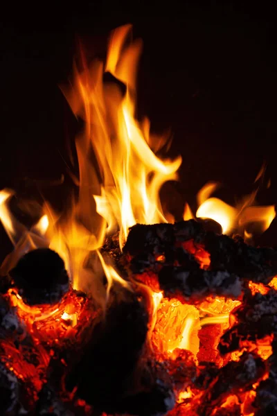 Flames Fire Background Texture Fireplace Wood Fire Dark Background — Stock Photo, Image