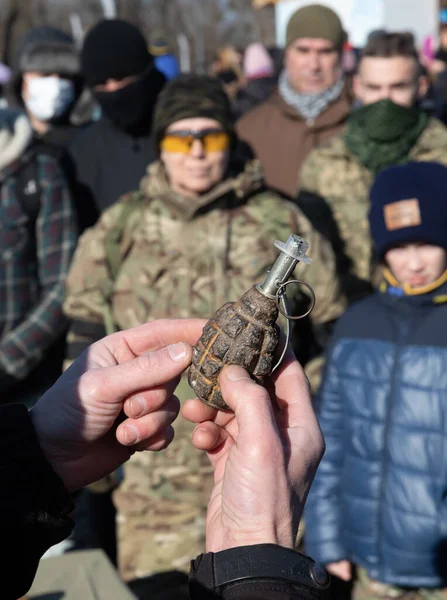Kyiv Ukraine 2月13 2022 ウクライナのロシア軍の侵略の脅威の中で領土防衛演習 キエフ ウクライナの民間人のための軍事演習 — ストック写真