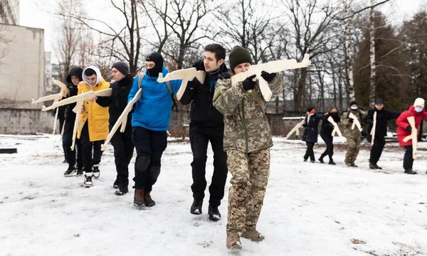 Kyiv Ucrânia Fevereiro 2022 Exercícios Defesa Territorial Meio Ameaça Uma — Fotografia de Stock