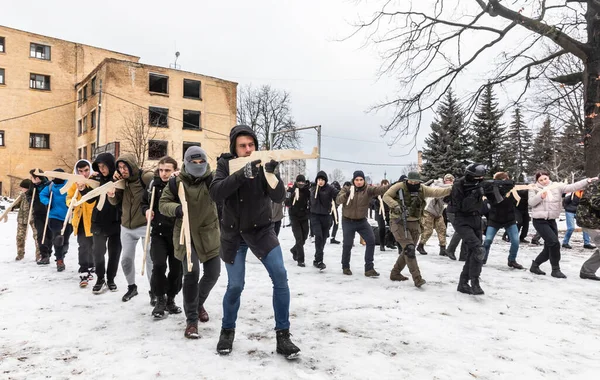 Kyiv Ukraine Février 2022 Exercices Défense Territoriale Milieu Menace Une — Photo