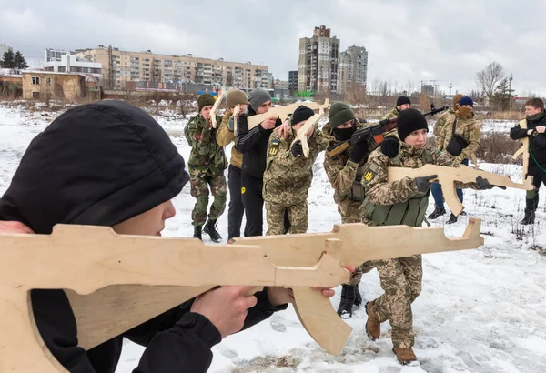 Kyiv Ukraina Februari 2022 Territoriella Försvarsövningar Mitt Hotet Rysk Militär — Stockfoto