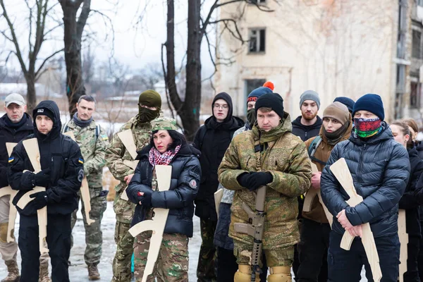 Kyiv Ukraine 2022年2月12日 ウクライナへのロシア軍の侵攻の脅威の中での領土防衛演習 キエフ ウクライナの民間人のための軍事演習 — ストック写真